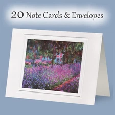 Set of 20 Monet Fine Art Note Cards & Envelopes,"The Artist's Garden at Giverny"