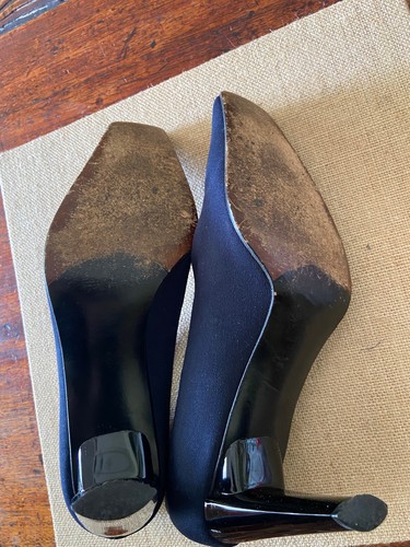 Stuart Weitzman Size 7 B Womens Navy Fabric Square Toe Block Heel Pumps - Picture 5 of 7