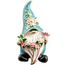 2.25" NWOT NAPIER INSPIRED FLORAL GNOME w/ SPRING FLOWERS ENAMEL BROOCH PIN