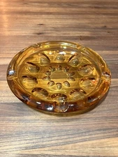 Heavy Glass Amber Ashtray, Mid Century Modern 6.5”