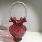 Fenton Cranberry Hand Painted "The Glass Legacy Collection" Basket 10"H MINT