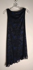 Vintage 90's City Triangles Midnight Blue Black Shimmer Asymmetrical Hem Dress 