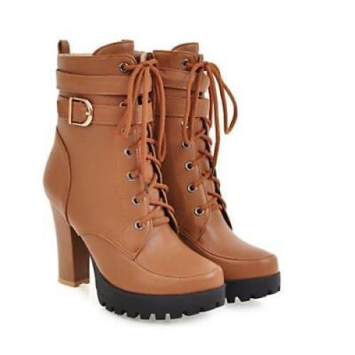 Stivaletti donna stringati tacco alto 10,5 cm scarpe plateau fibbia cerniera 42 43 - Foto 2 di 15