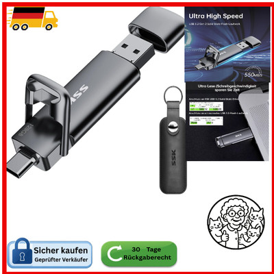 SSK USB-C SSD Stick 128GB | USB3.2 Gen2 | Dual-USB Anschluss