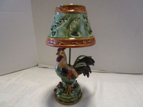 Portalampada votivo per candela gallo in ceramica 2 pz. Set lavoro aperto verde altezza 12" - Foto 3 di 11