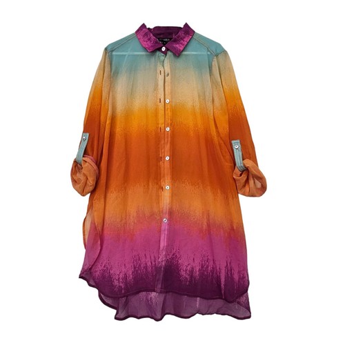 Slim Sation Shirt Dress Long Sleeves Gradient Oversized Color Sz XL Polyester - Picture 13 of 17