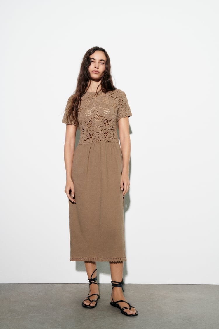NKNIT macrame 2WAY dress グリーン ZARA NWT size S, M LIGHT GREEN MACRAMÉ CROCHET KNIT MIDI