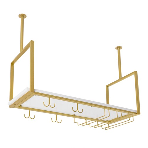 Portabottiglie per vino con 2 tipi portabicchieri 31,5 pollici metallo da soffitto bar porta vino - Foto 13 di 15