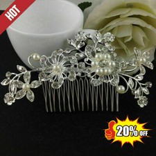 Bridal Wedding Flower Pearls Hair Comb Clip Diamante Women's