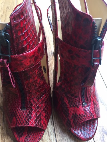 New ALEXANDRE BIRMAN $795 Red Python-Embossed Peep-Toe Stiletto Booties EU 37 - Picture 7 of 11