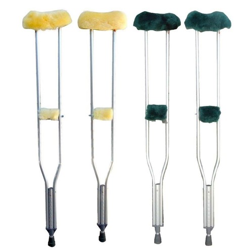 Genuine Medical Sheepskin Crutch Covers Underarm & Hand Grip Pad 4pc Wool Set - Picture 2 of 6