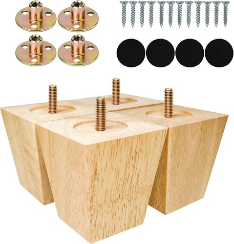 Albo Gambe per Mobili in Legno 2-8 Pollici, Gambe per Divano Resistenti, Confezione da 4, Legno Naturale - Foto 13 di 44