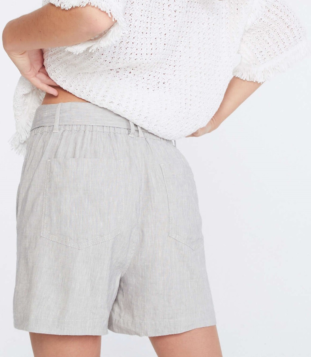 【送料&関税込】ChloAC Linen Short Pants With Bow LOFT Lou & Grey Crosshatch Softstretch Linen Blend Tie Waist