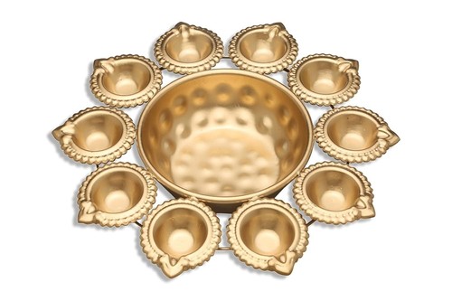 14" Diya Flower Decorative Urli Bowl Home Handicraft Diwali Tea Light Candles - Picture 3 of 3