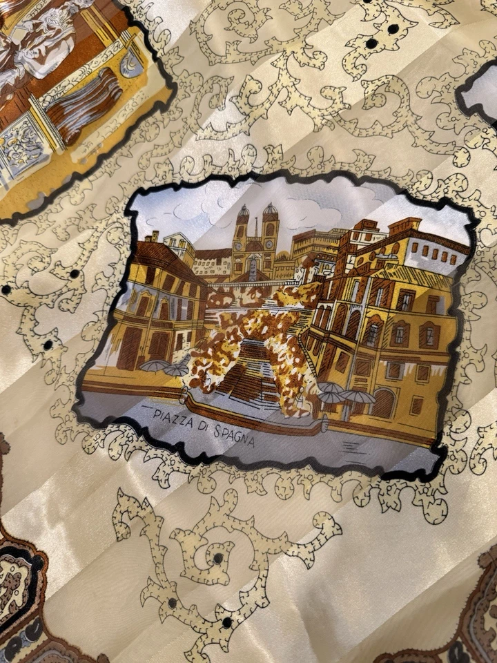 Bufanda de seda vintage Roma Italia monumentos - Coliseo, Vaticano, Piazze y Basílicas Foto 3 de 4
