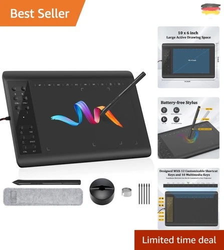 Professionelles Grafiktablett mit 12 Schnelltasten für Kunst und Design