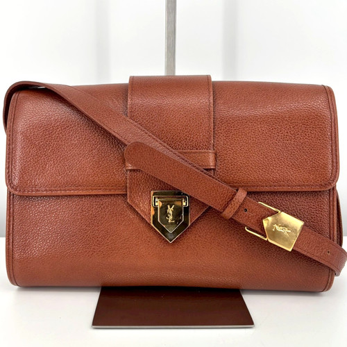 Yves Saint Laurent Vintage Crossbody Shoulder Bag Brown Gold Hardware Auth Japan