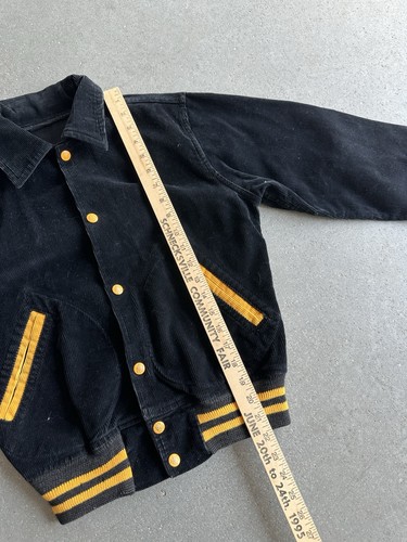 Vintage 50s Black Corduroy Varsity Jacket Chain Stitch Racing Maple Small - Picture 7 of 9