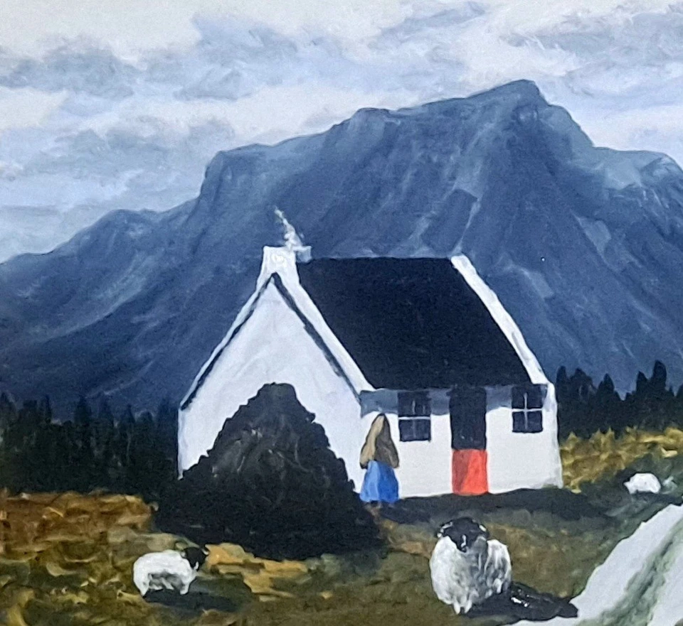 Pintura Acrílica Original 14"x 9" Cara Negra Oveja Casa Irlandesa Gerry Dillon Foto 4 de 4