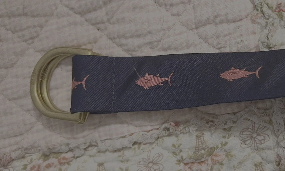 Cinto ajustável vintage polo Ralph Lauren anel D peixe rosa marinho  - Imagem 2 de 4