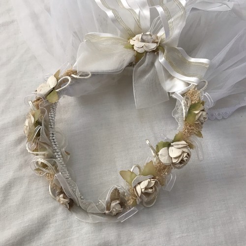 Bridal Crown Headpiece Pearl Flowers Long Lace Double Veil Floral Cottage Core - Picture 3 of 13