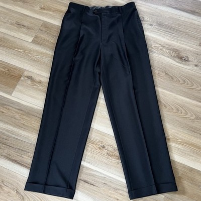 Sean John Dress Pants Slacks Black Stripe Pleated Cuff Classic Business 36 X 33