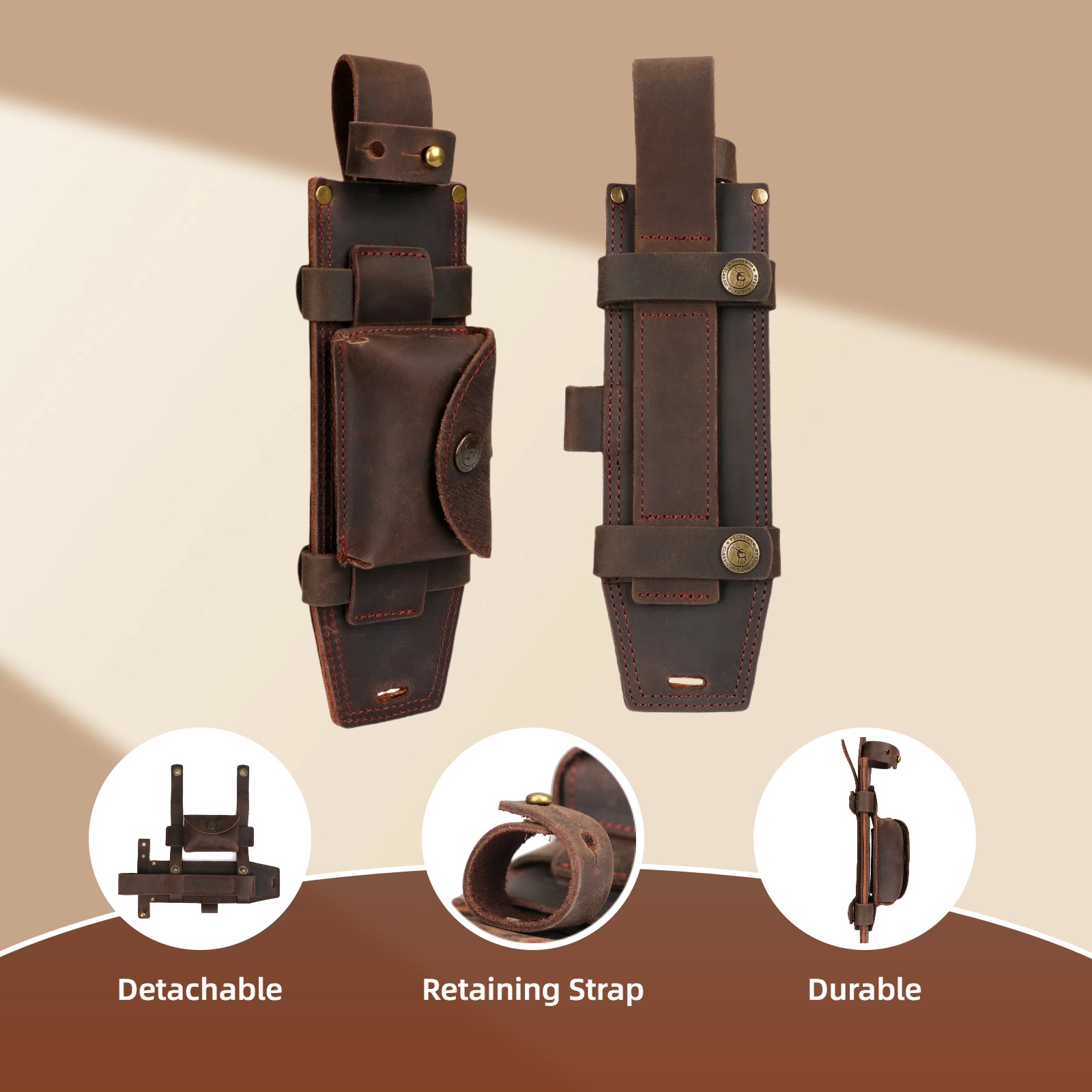 TOURBON Leather Fixed Blade Knife Sheath for Belt Scout Knives Holster Tool Case