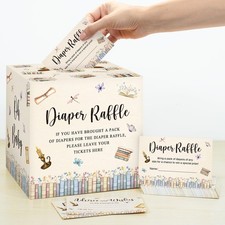 Storybook Baby Shower Decorations Diaper Raffle Box with 50 Tickets Cards for...
