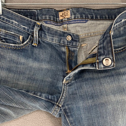 Jean vintage Y2K 00s dorado signo Passion tiro bajo corte boot acampanado 28 azul hecho en EE. UU. - Imagen 5 de 17