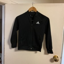 Adidas Unisex Black & White Full Zip Long Sleeve Jacket  7-8 Years