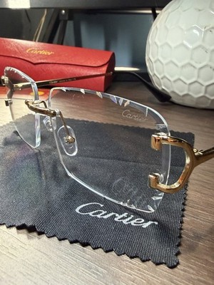 Cartier Diamond Cut Clear Frameless Lens Gold Frame Lens  Big Box Edition
