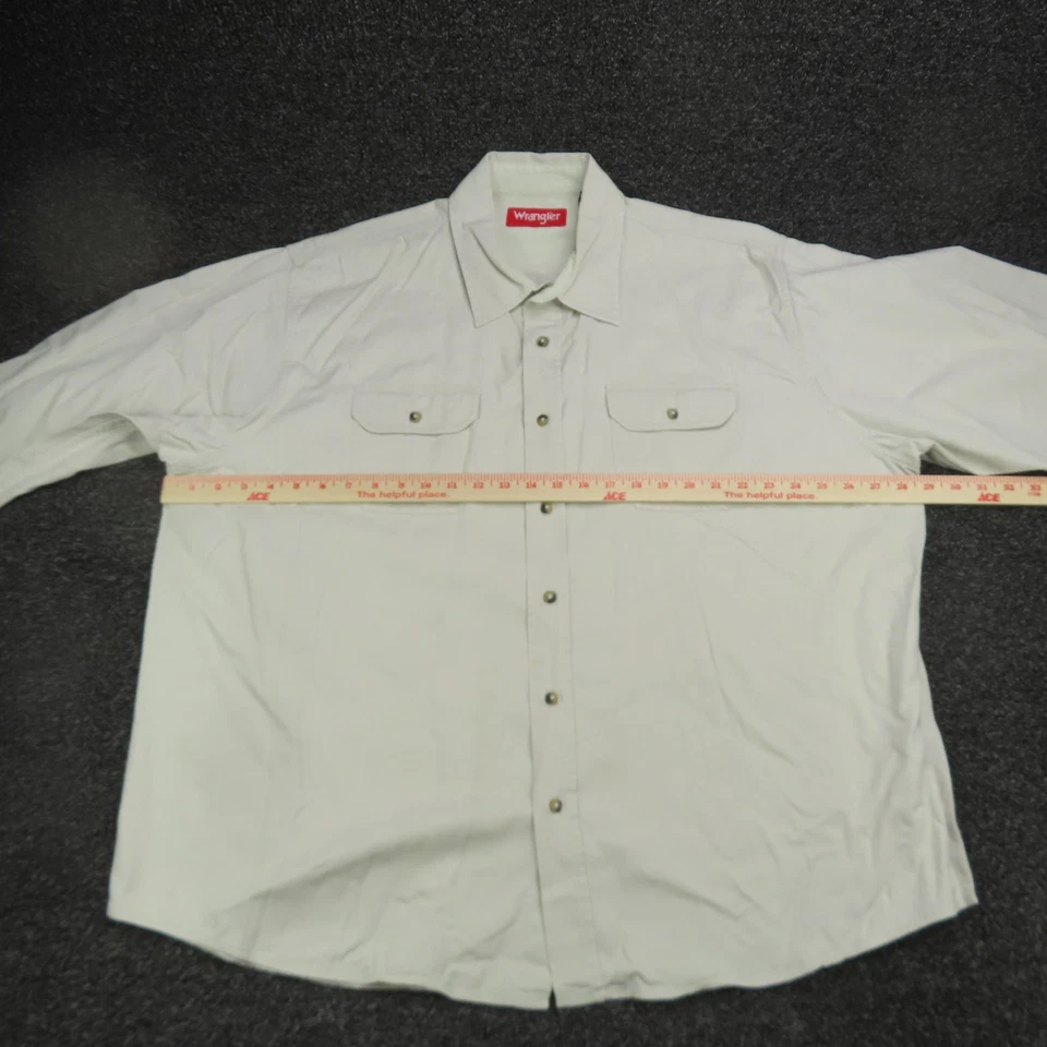 Wrangler Shirt Mens 2XL Beige Twill Button Down Long Sleeve Two Pocket Workwear - Image 3 of 4