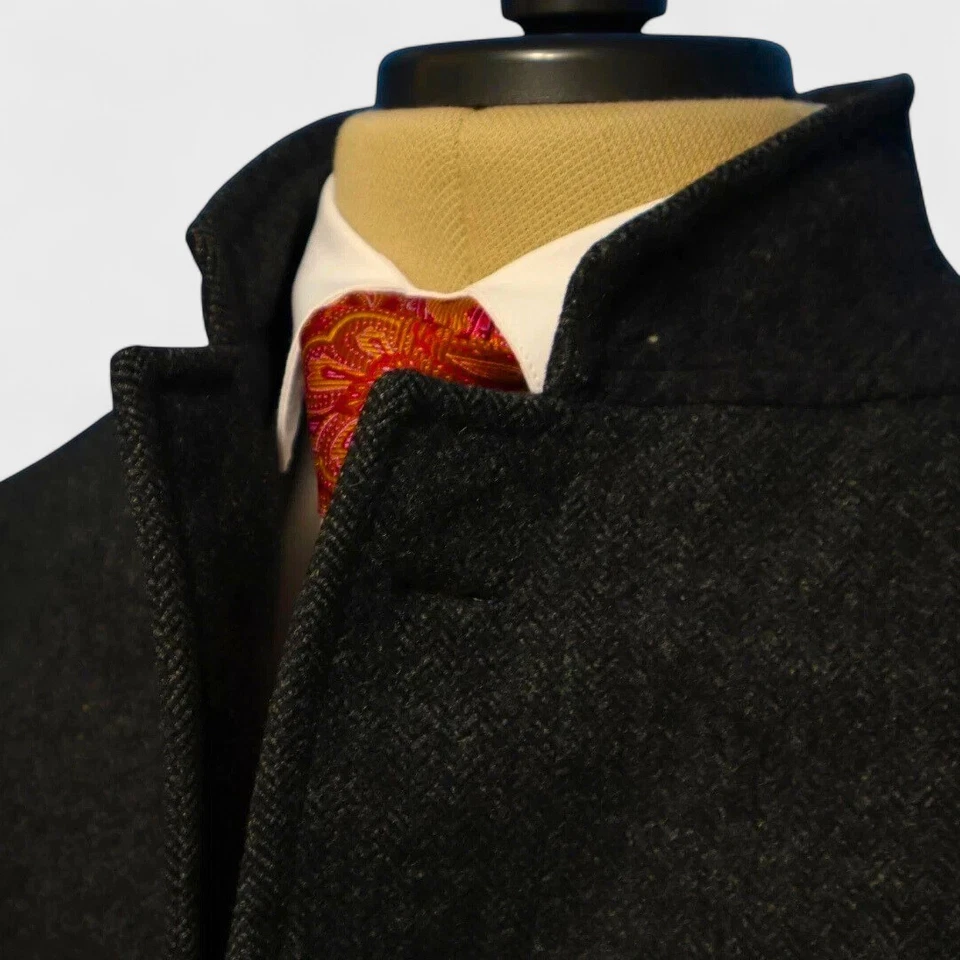 Vintage Brooks Brothers Makers Overcoat 44 XL Gray Heavy Tweed Herringbone USA - Image 4 of 4