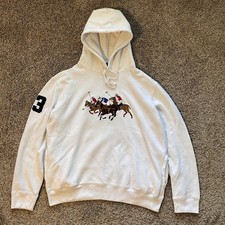 Polo Ralph Lauren Triple Pony Hoodie Men  s L Fleece 3 Patch Embroidered White