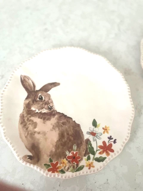 Juego de 3 platos redondos de ensalada y 1 plato de cena Grace Fine Ceramic BROWN BUNNY Foto 3 de 4