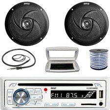 Pyle 1-DIN Bluetooth Marine CD Receiver W/White Cover, 2x 8'' 320W Max Speakers