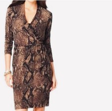 NEW T Tahari Wrap Dress Brown Snakeskin Size Medium 3/4 Sleeve NWT