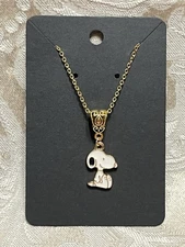 Snoopy Adorable Gold Enamel Charm Pendant Fashion Fun Boho Gold Necklace 18”