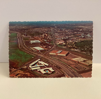 Aerial View Dallas Market Center, Trade Mart, TX, 4''x6'' deckled edge postcard