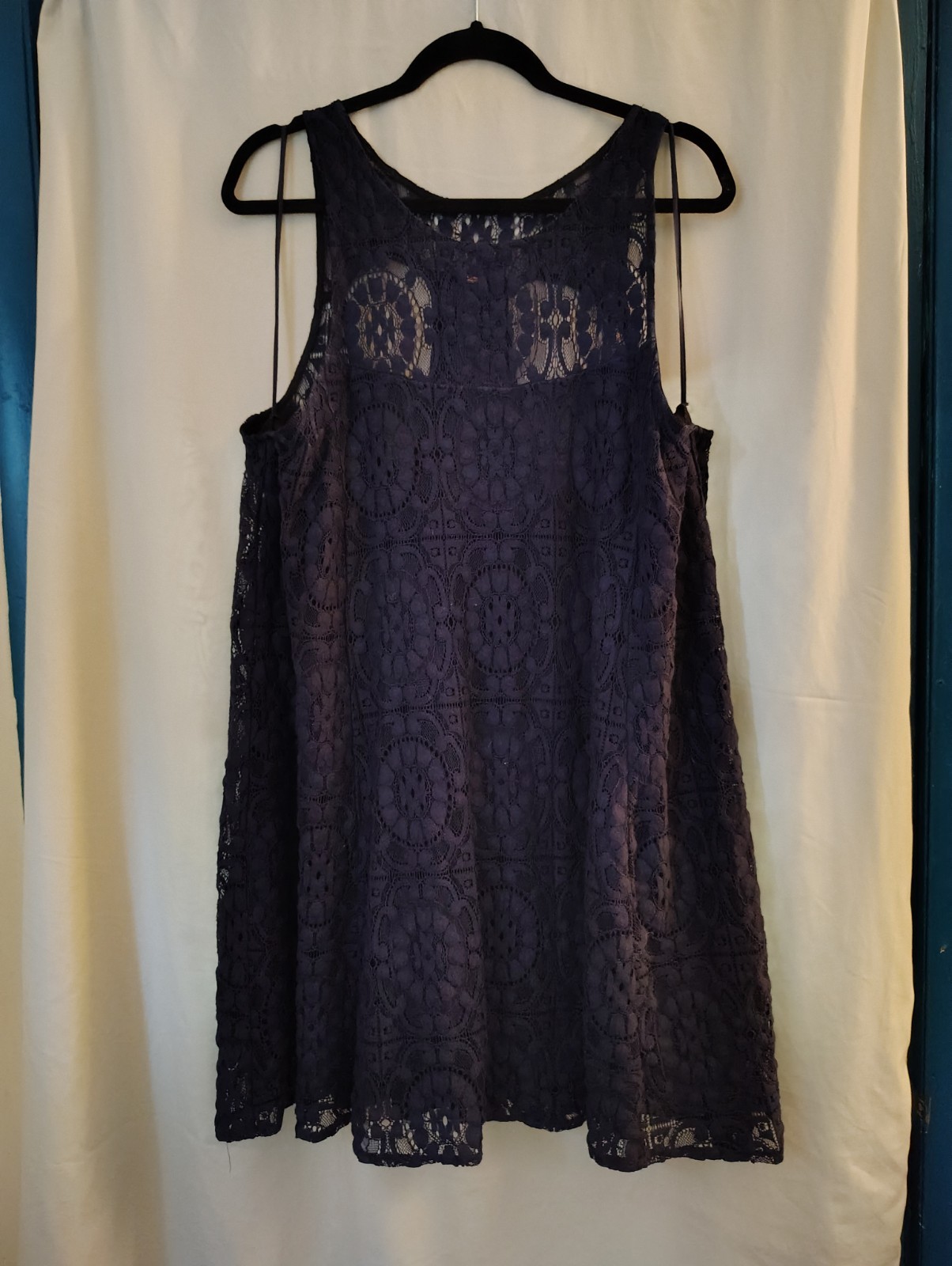 Free People Blue Lace Overlay Swing Dress With Racer back Detailing Size Lg