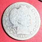 1913 US Barber SILVER Quarter "Philadelphia" Mint! Low Mint! KEY DATE! 485K Coin