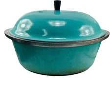 1950s Oval Club Turquoise Roaster Pan Aluminum Large Roasting Pot Nice