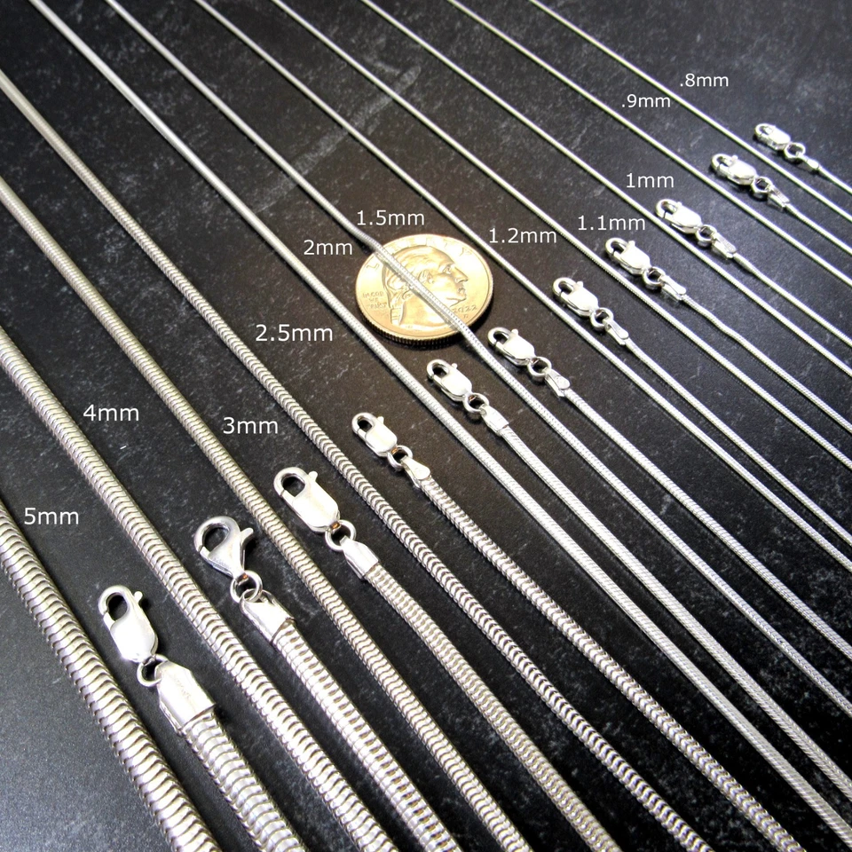 Collar pulsera de cadena de serpiente redonda italiana de plata de ley 925 sólida unisex Foto 2 de 4