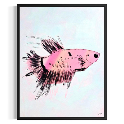 Original Abstract 11x14 Beta Fish Acrylic Pink Blue Painting Wall Art Home Decor