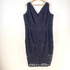 City Chic dress plus size XL navy blue floral lace pencil Vneck midi zip 117171