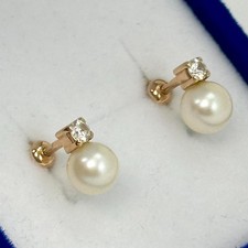 Vintage Original Rose Gold 585 14k Earrings with Cultured Pearl 1,68 g.