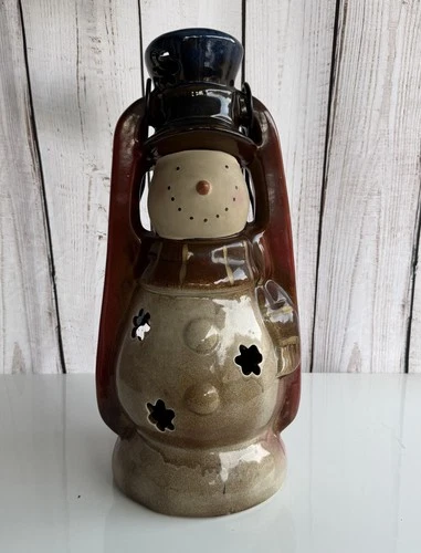 RARE 20" Holiday Stoneware Snowman Candle Lantern w/ Handle Direct International - product listing photo