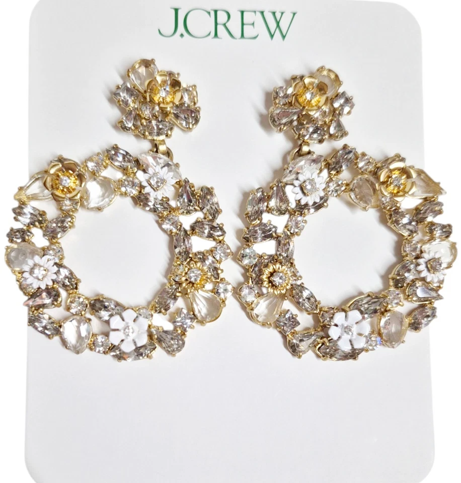 Pendientes Corona Floral Cristal J.Crew Watusi en Cristal Blanco Claro Oro Buey Nuevos Foto 2 de 4
