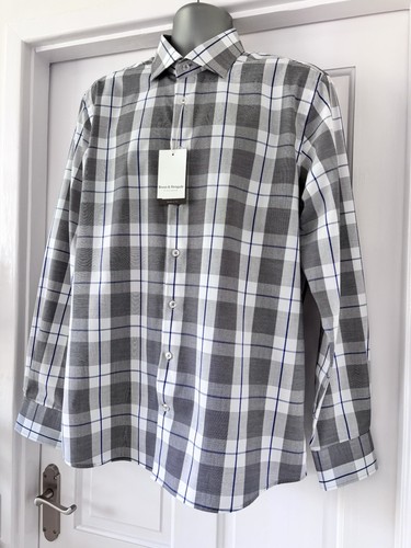 Camicia nuova con etichette prezzo di listino £69.. BRUUN & STENGADE.. grigio mix check vestibilità moderna taglia 17,5 - Foto 3 di 5