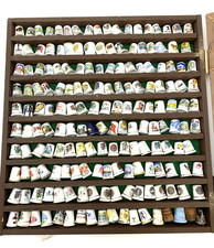 Large Thimble Collection in Wooden Display Case B14